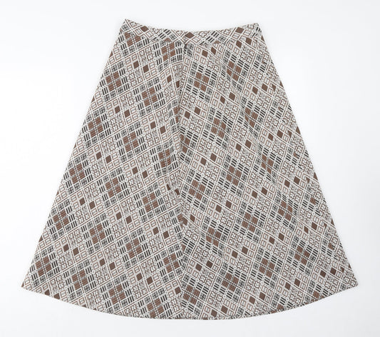 Preworn Womens Brown Geometric Acrylic A-Line Skirt Size 14 Zip