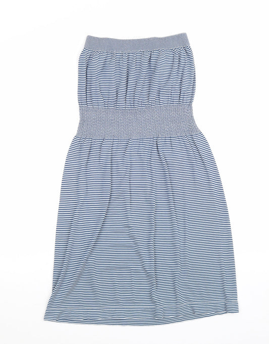 Ocean Club Womens Blue Striped Cotton Fit & Flare Size 8 Off the Shoulder Pullover