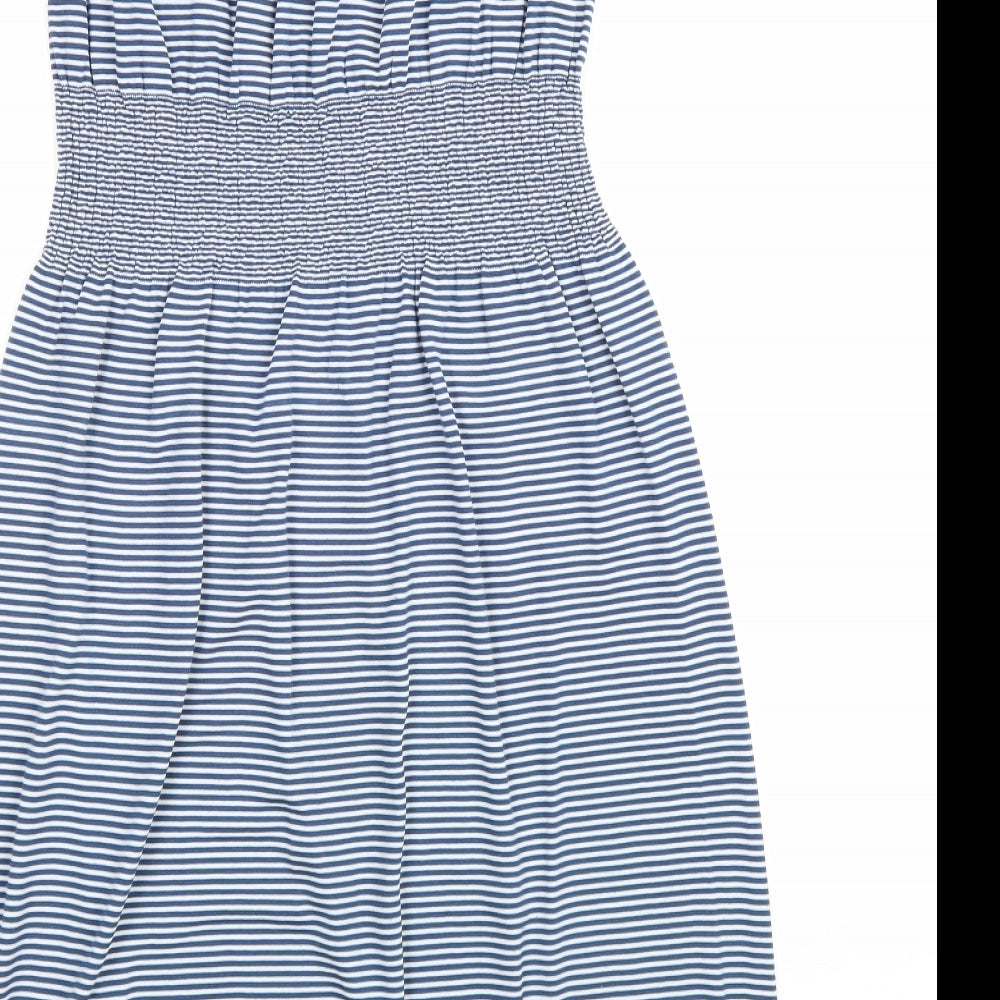 Ocean Club Womens Blue Striped Cotton Fit & Flare Size 8 Off the Shoulder Pullover