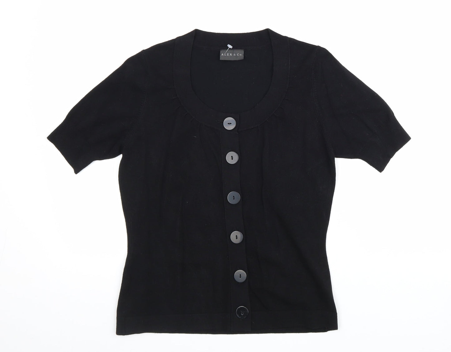 Alex & Co Womens Black Polyester Basic Button-Up Size 10 Round Neck