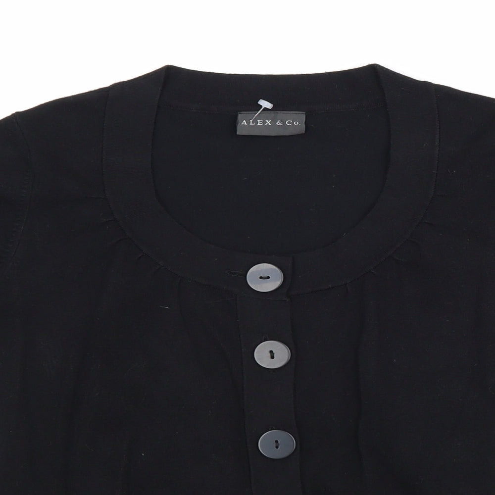 Alex & Co Womens Black Polyester Basic Button-Up Size 10 Round Neck