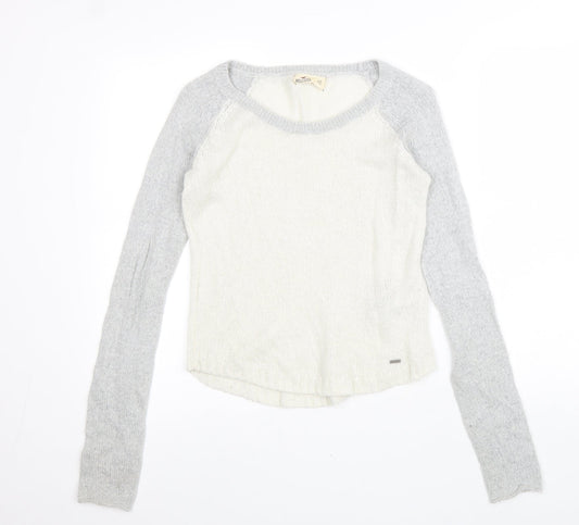 Hollister Womens White Scoop Neck Acrylic Pullover Jumper Size XS