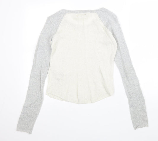 Hollister Womens White Scoop Neck Acrylic Pullover Jumper Size XS