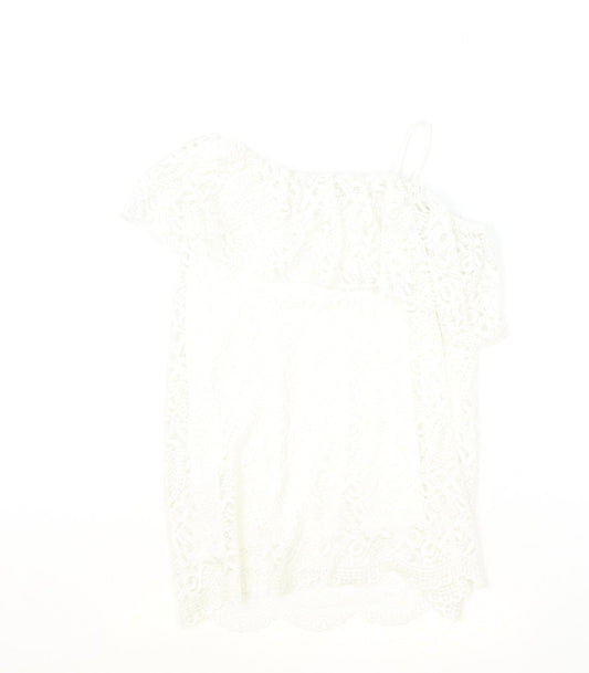 River Island Girls Ivory Polyester Basic Blouse Size 11-12 Years Off the Shoulder Pullover