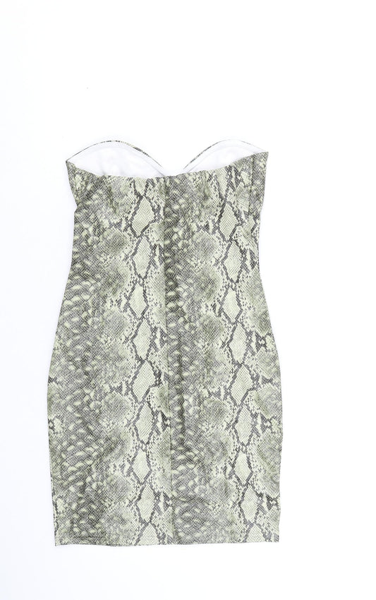 MISSYEMPIRE Womens Brown Animal Print Polyester Bodycon Size 8 Off the Shoulder Pullover - Snake Skin Print, Pleather