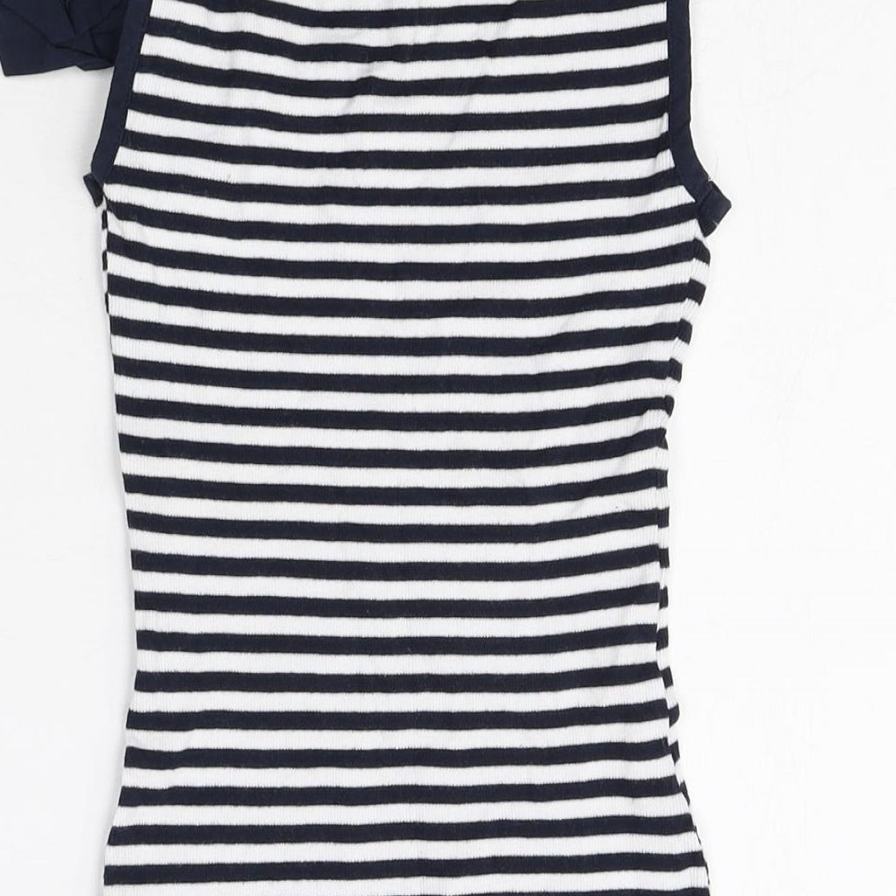 Marks and Spencer Womens Multicoloured Striped Cotton Tank Dress Size 10 Scoop Neck Tie