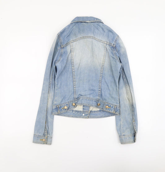 Denim & Co. Womens Blue Jacket Size 8 Button