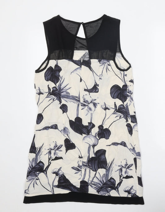 Preworn Womens White Floral Polyester A-Line One Size Round Neck Button