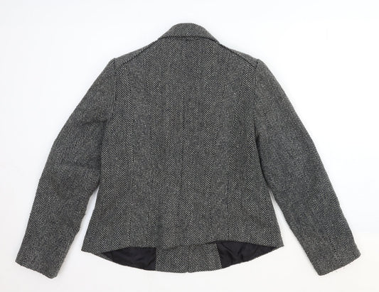 Singles Womens Grey Geometric Jacket Blazer Size 16 Button