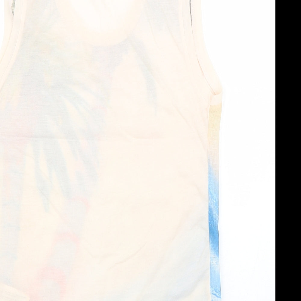 Zara Womens Pink Polyester Basic T-Shirt Size S Scoop Neck - Beach Print