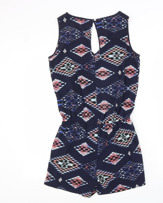 Jaqueline De Yong Womens Blue Geometric Viscose Playsuit One-Piece Size 6 Button