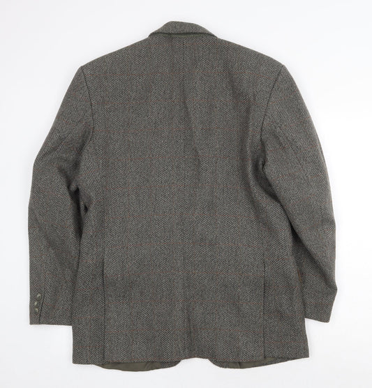 Greenwoods Mens Grey Herringbone Wool Jacket Suit Jacket Size 40 Regular