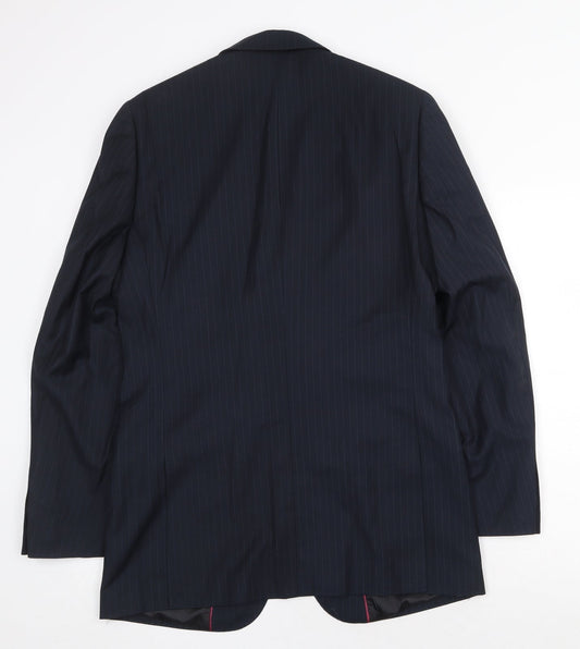 Butler & Webb Mens Blue Striped Polyester Jacket Suit Jacket Size 38 Regular