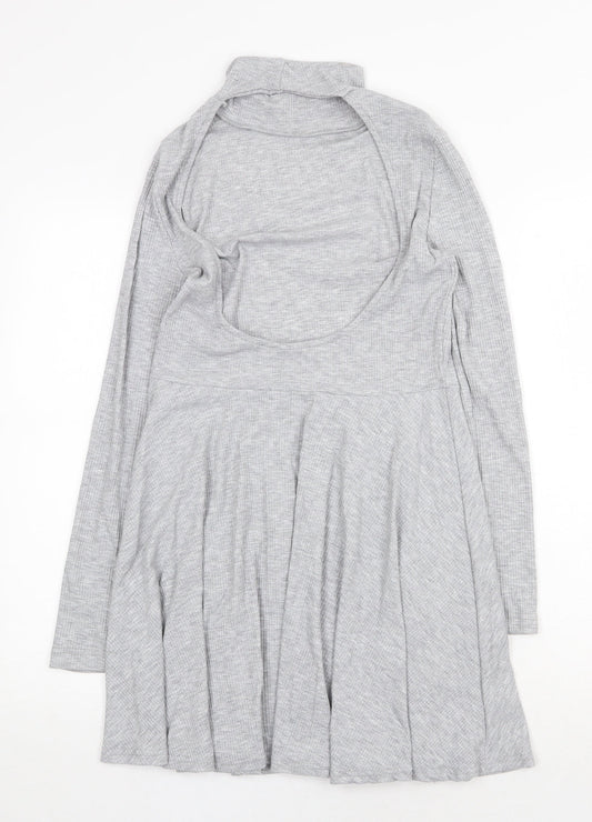 COLLUSION Womens Grey Polyester Skater Dress Size 10 High Neck Pullover