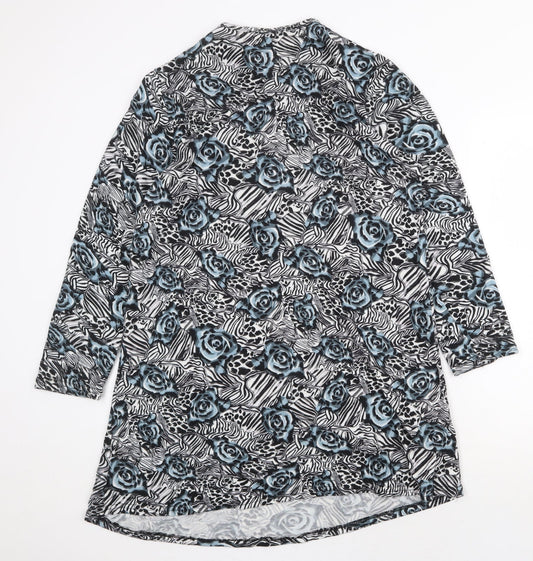 Radaus Womens Grey Floral Cotton Shift Size L V-Neck Zip