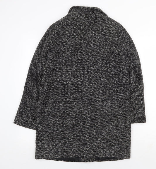 FOREVER 21 Womens Grey Geometric Overcoat Coat Size S Button