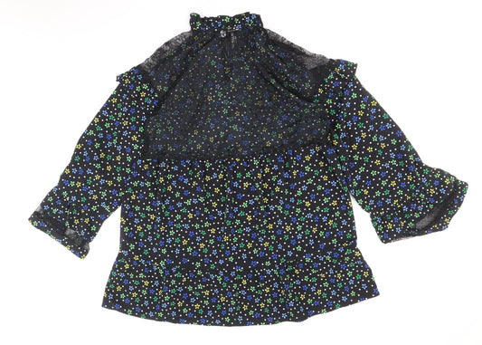 COLLUSION Womens Black Floral Polyester A-Line Size 10 Round Neck Tie