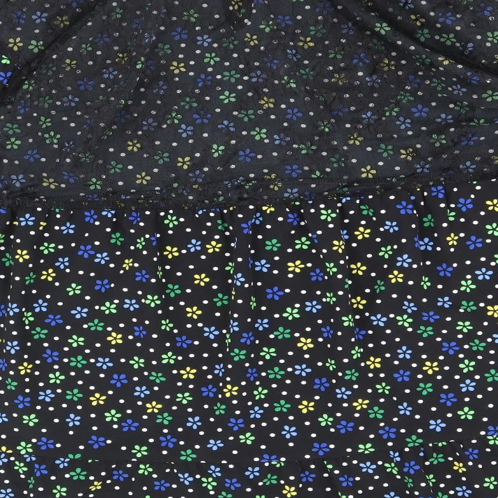 COLLUSION Womens Black Floral Polyester A-Line Size 10 Round Neck Tie