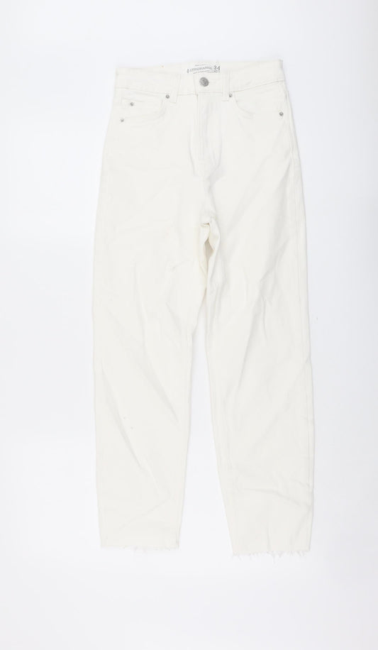Stradivarius Womens Beige Cotton Straight Jeans Size 6 L25 in Regular Button