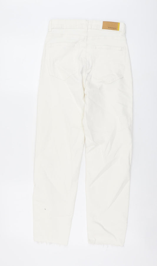 Stradivarius Womens Beige Cotton Straight Jeans Size 6 L25 in Regular Button