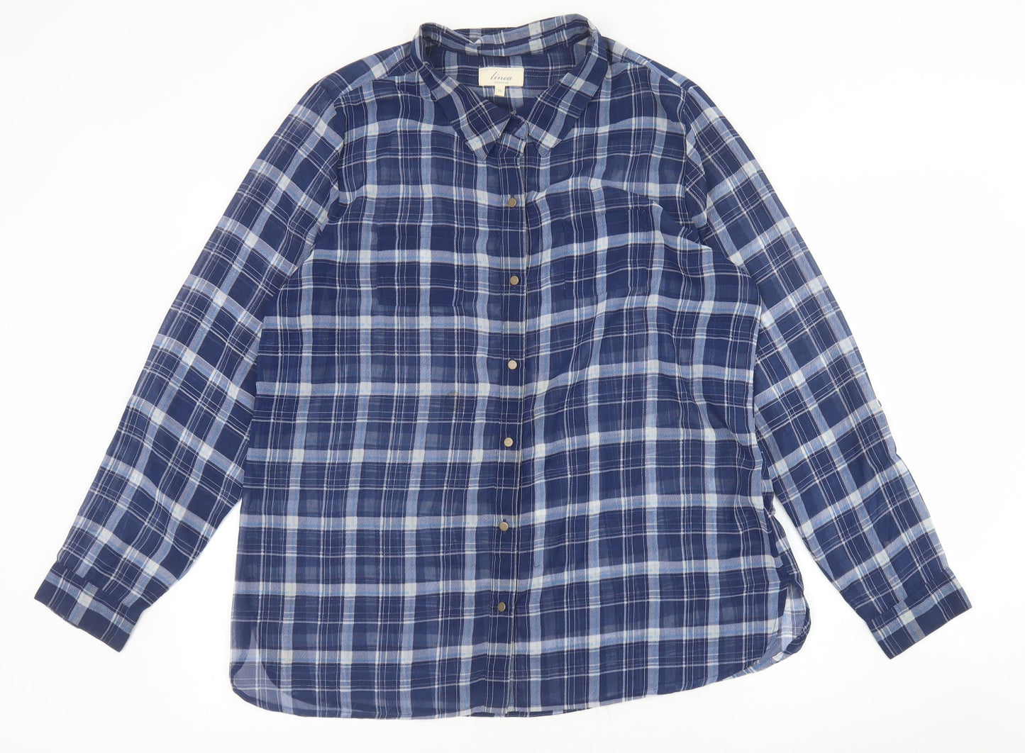 Linea Womens Blue Plaid Polyester Basic Button-Up Size 16 Collared