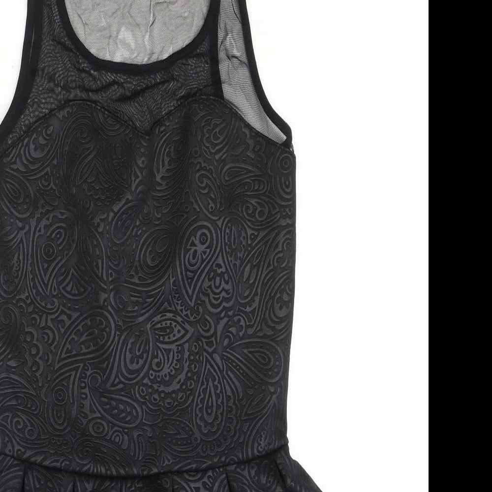 Jane Norman Womens Black Geometric Polyester Basic Blouse Size 10 Scoop Neck - Drop hem