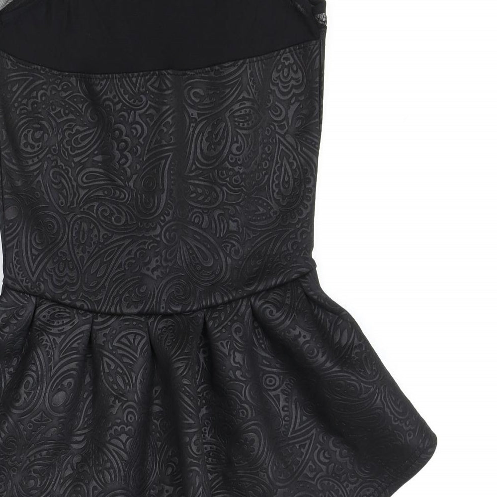 Jane Norman Womens Black Geometric Polyester Basic Blouse Size 10 Scoop Neck - Drop hem