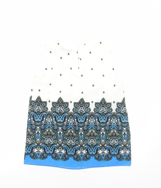 Dunnes Stores Womens Blue Geometric Polyester Basic Tank Size 12 Scoop Neck