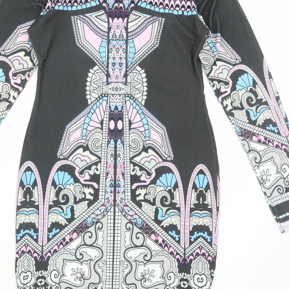 B.You Womens Multicoloured Geometric Polyester Pencil Dress Size 12 Round Neck Pullover