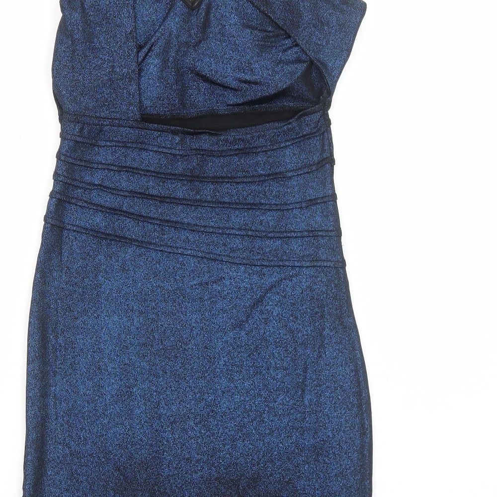 Joanne Kitten Womens Blue Polyester Mini Size S One Shoulder Pullover