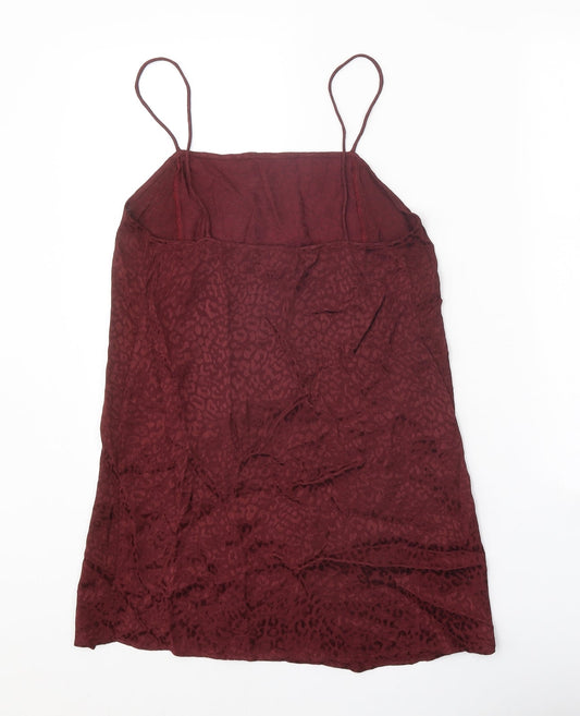 Motel Womens Red Animal Print Viscose Slip Dress Size XS Square Neck Pullover - Leopard Print
