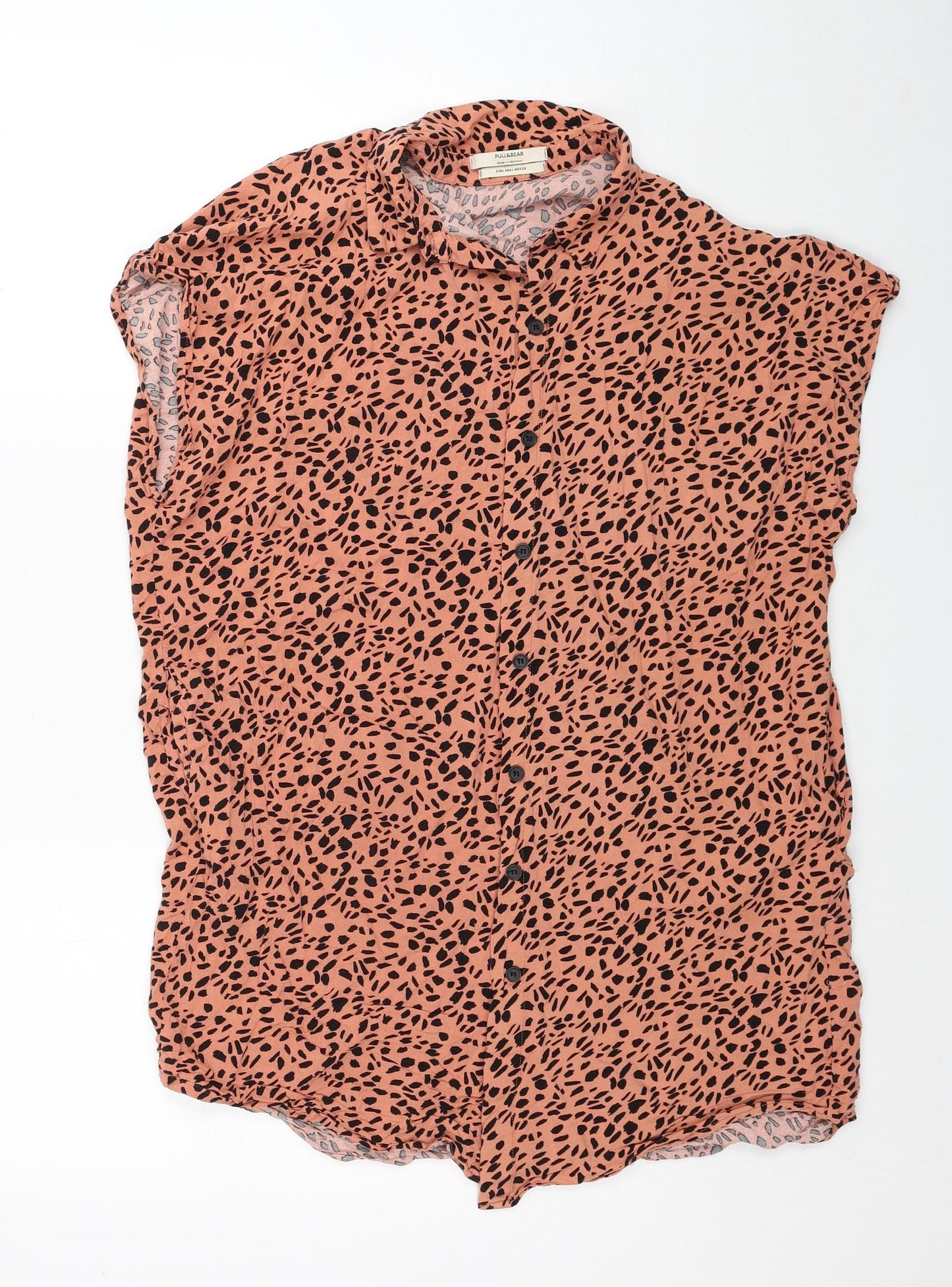 Pull&Bear Womens Red Geometric Viscose Basic Tank Size L Collared