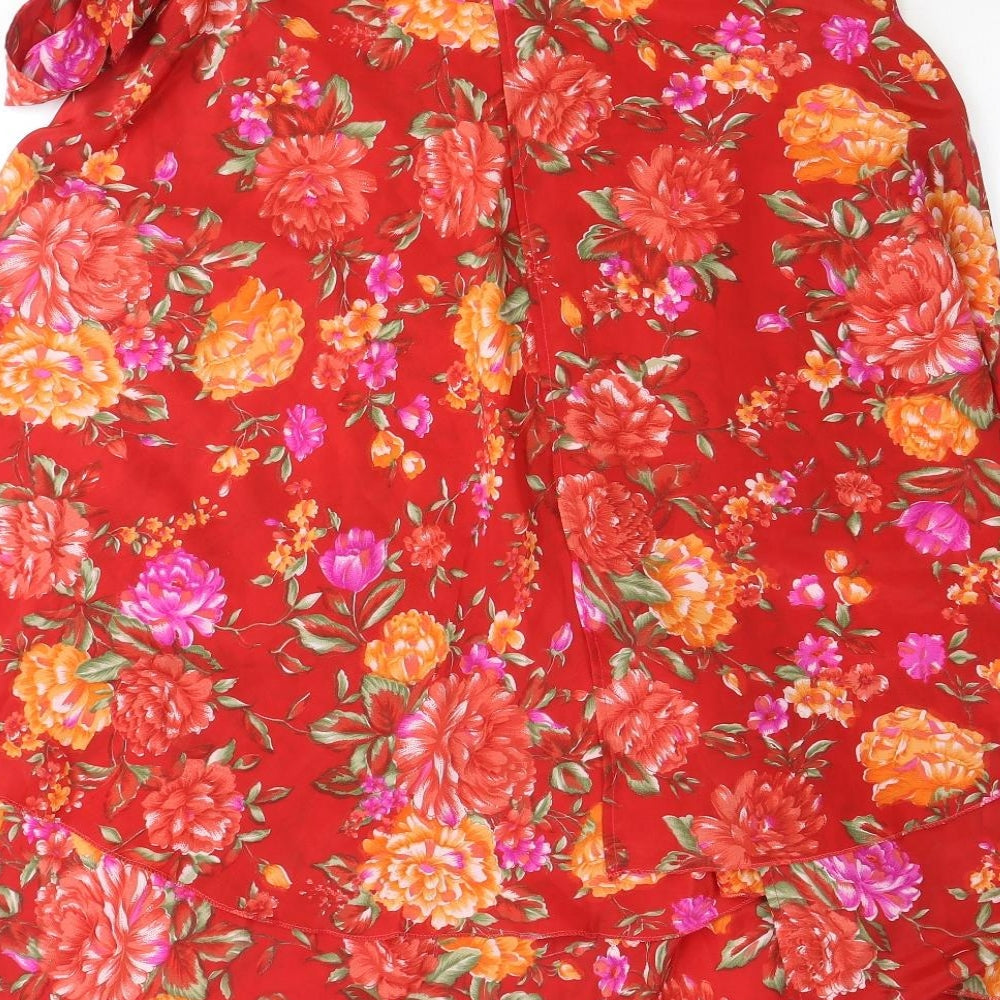 Kaniza Womens Red Floral Polyester Wrap Skirt Size M Tie