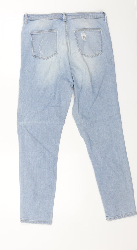 Topshop Womens Blue Cotton Straight Jeans Size 30 L25 in Regular Button - Distressed