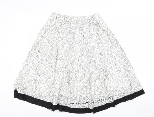 Casamia Womens White Geometric Cotton A-Line Skirt Size 14 Zip