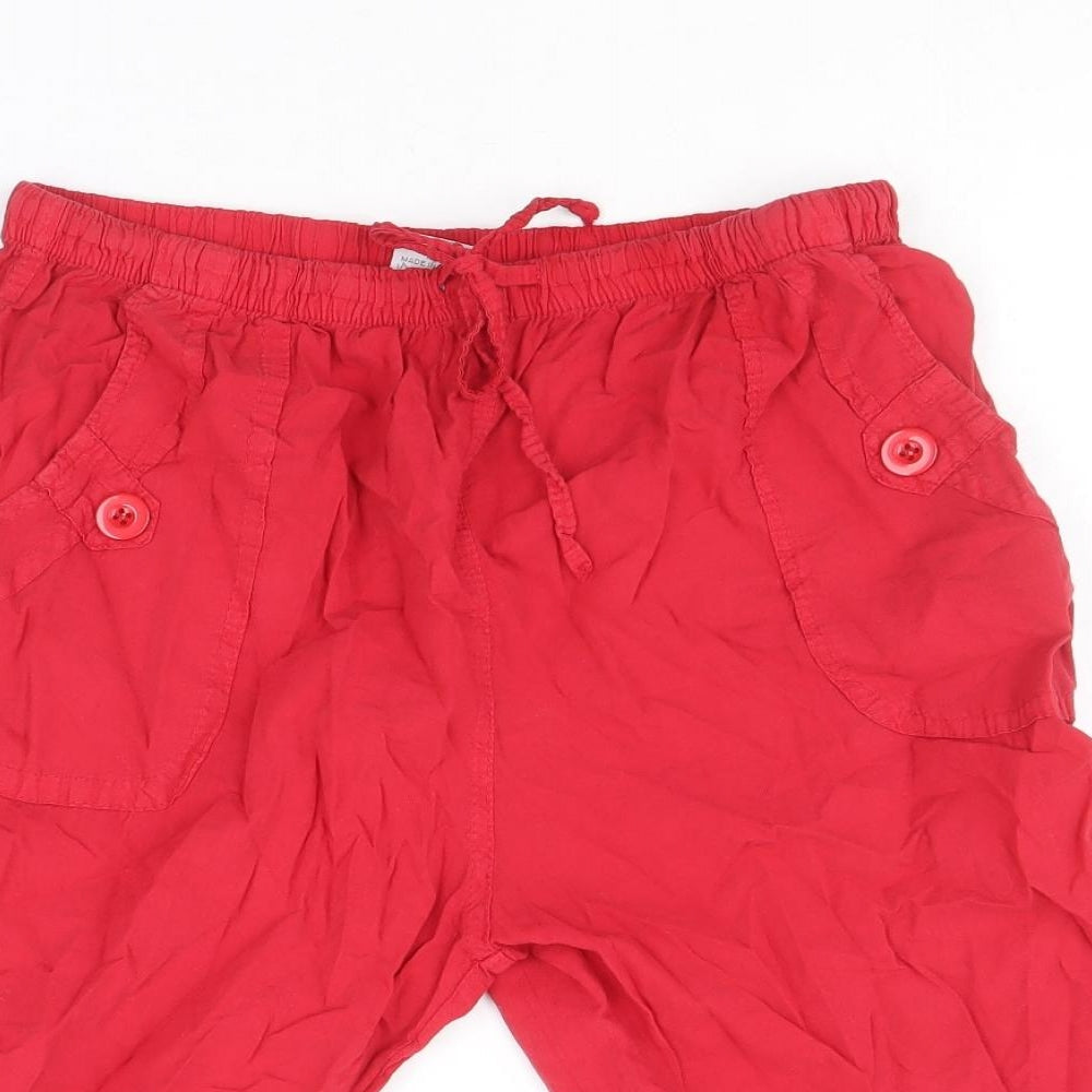 Mundo# Womens Red Cotton Bermuda Shorts Size L Regular Drawstring