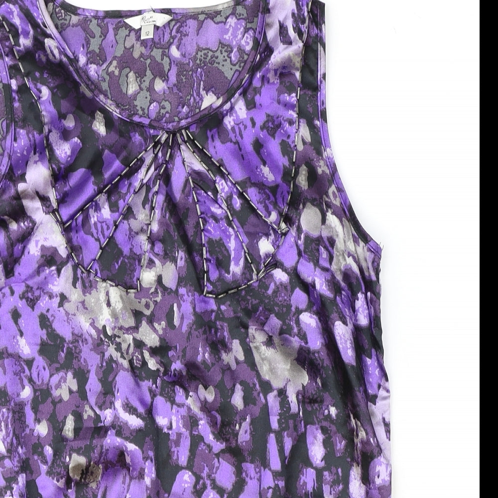 Klass Womens Purple Geometric Polyester Basic Tank Size 12 Scoop Neck - Elastic Hems