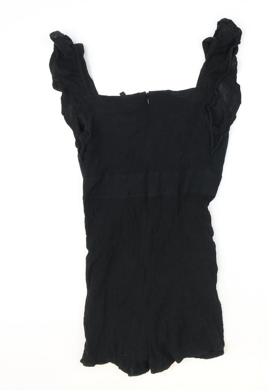 BCBGMAXAZRIA Womens Black Polyester Playsuit One-Piece Size S Zip - Cut Out Detail