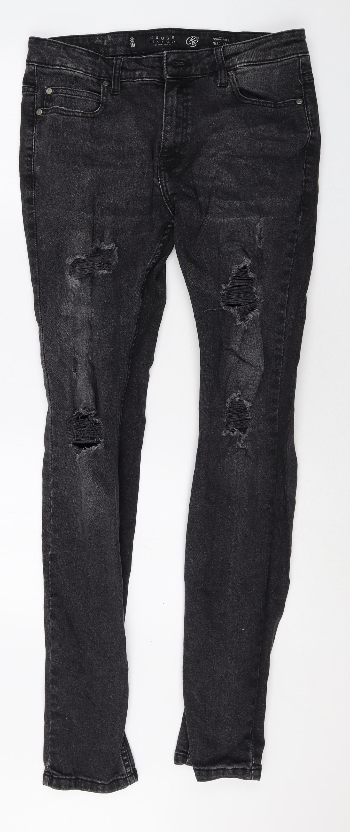 Crosshatch Mens Black Cotton Skinny Jeans Size 32 in Regular Zip