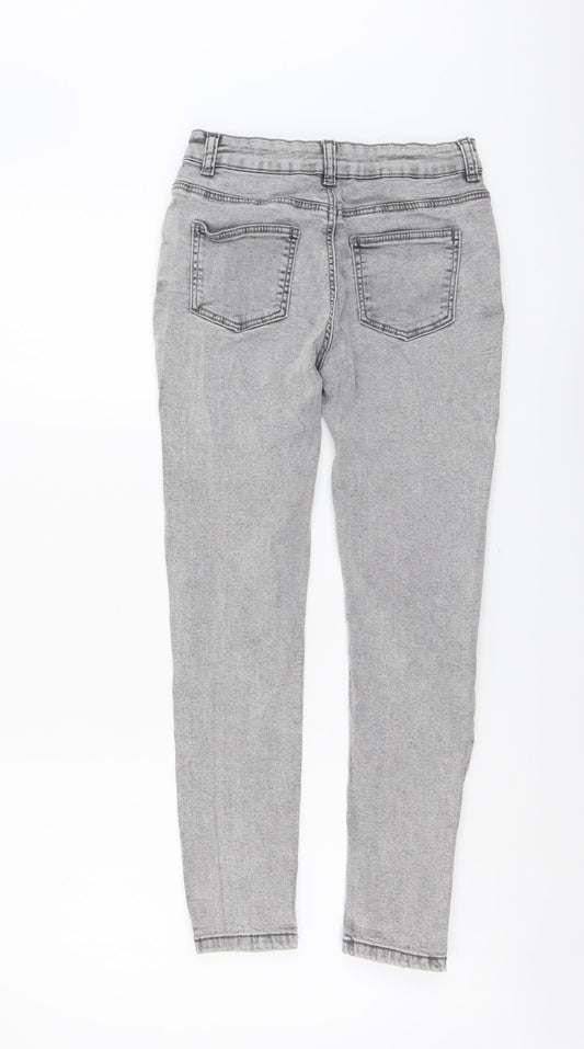 Denim & Co. Girls Grey Cotton Skinny Jeans Size 11-12 Years Regular Button - Distressed Denim