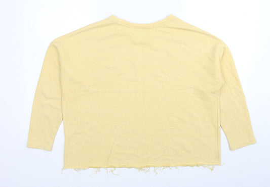 Pull&Bear Womens Yellow Cotton Pullover Sweatshirt Size S Pullover - Siempre Bonita