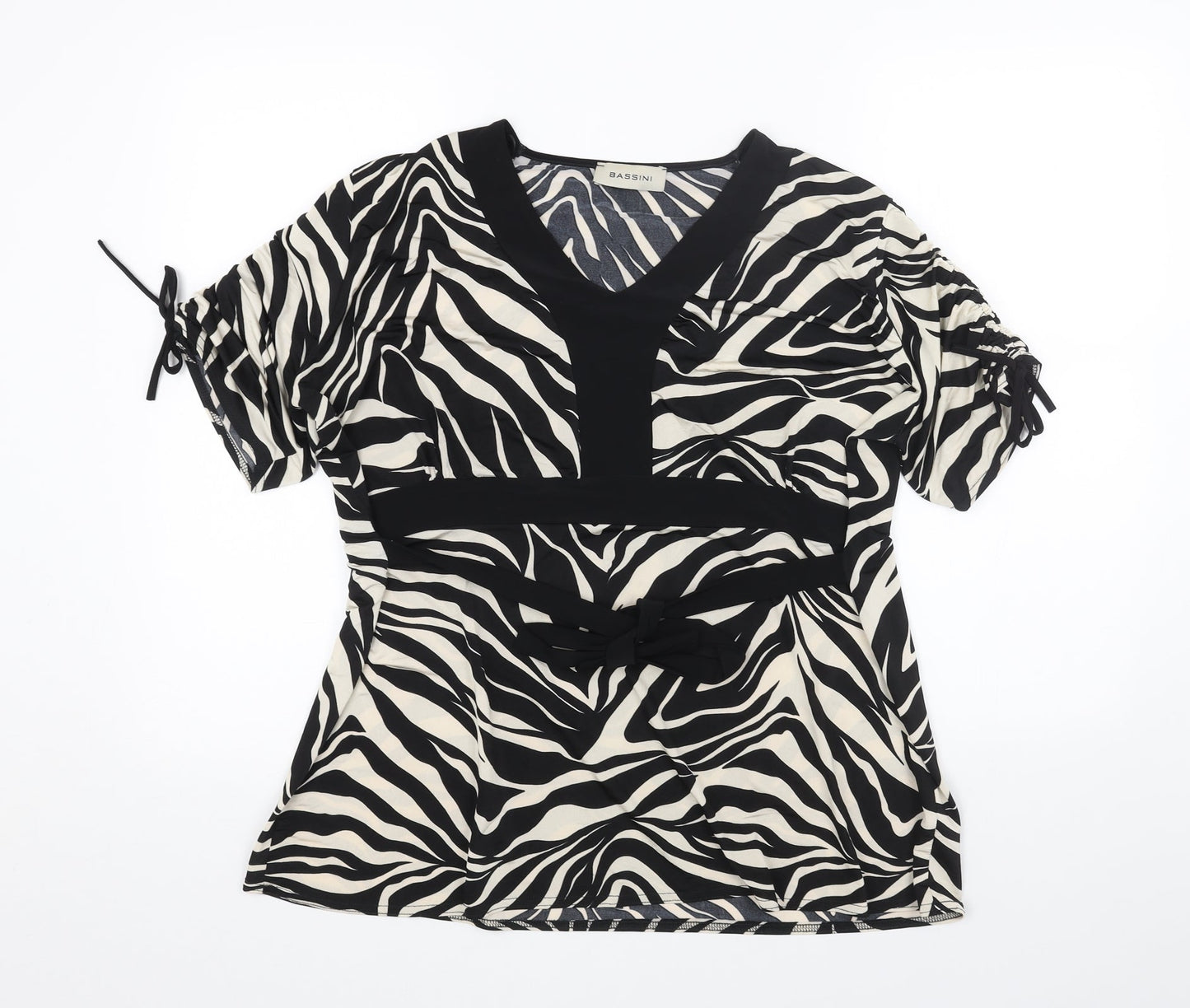 BASSINI Womens Black Animal Print Polyester Basic T-Shirt Size XL V-Neck - Tiger Print