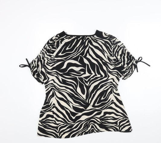 BASSINI Womens Black Animal Print Polyester Basic T-Shirt Size XL V-Neck - Tiger Print