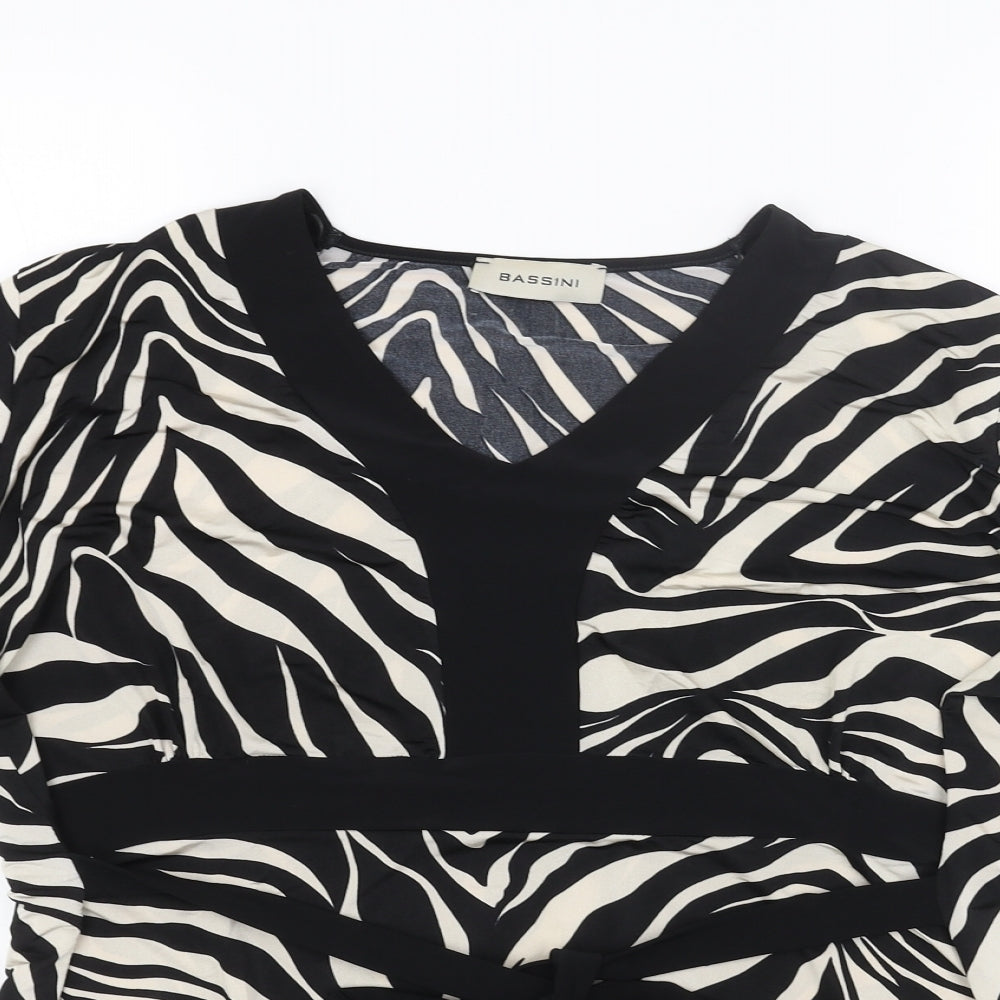 BASSINI Womens Black Animal Print Polyester Basic T-Shirt Size XL V-Neck - Tiger Print