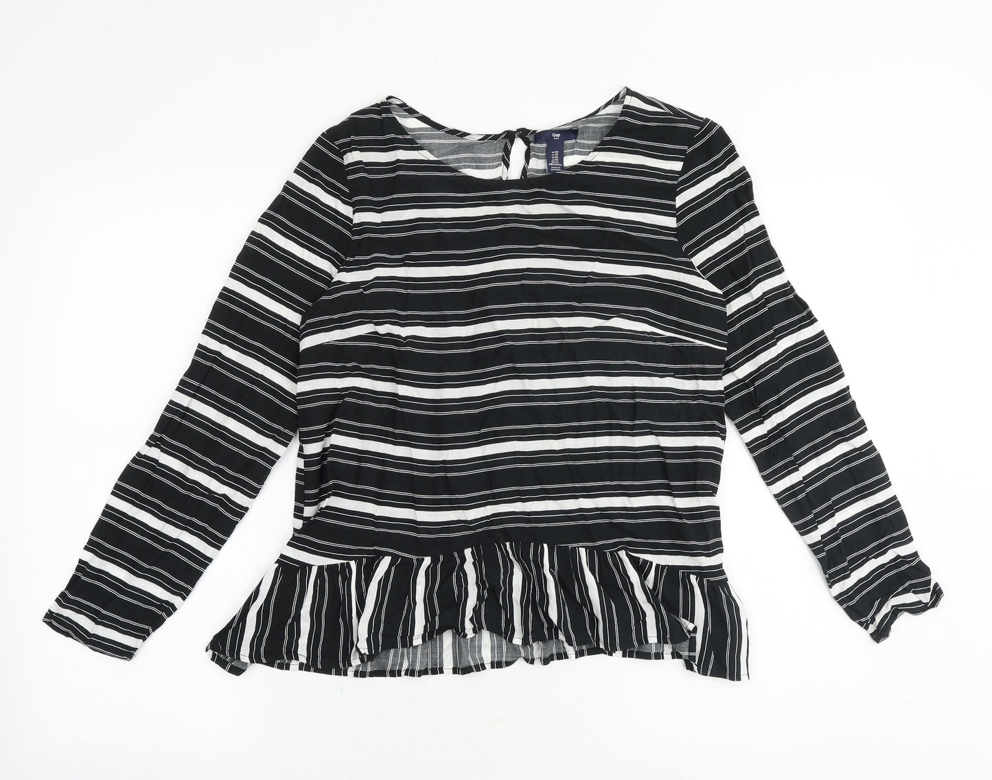 Gap Womens Black Striped Viscose Basic Blouse Size XS Round Neck