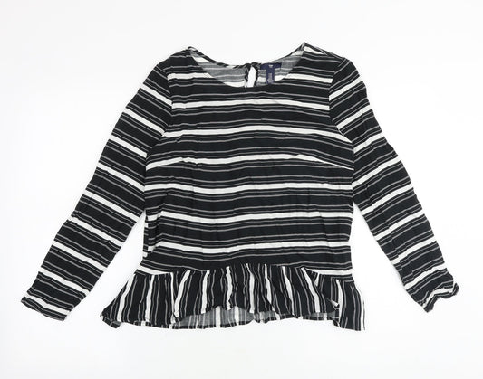 Gap Womens Black Striped Viscose Basic Blouse Size XS Round Neck