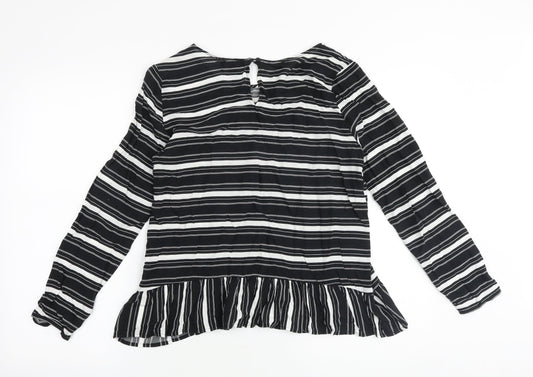 Gap Womens Black Striped Viscose Basic Blouse Size XS Round Neck