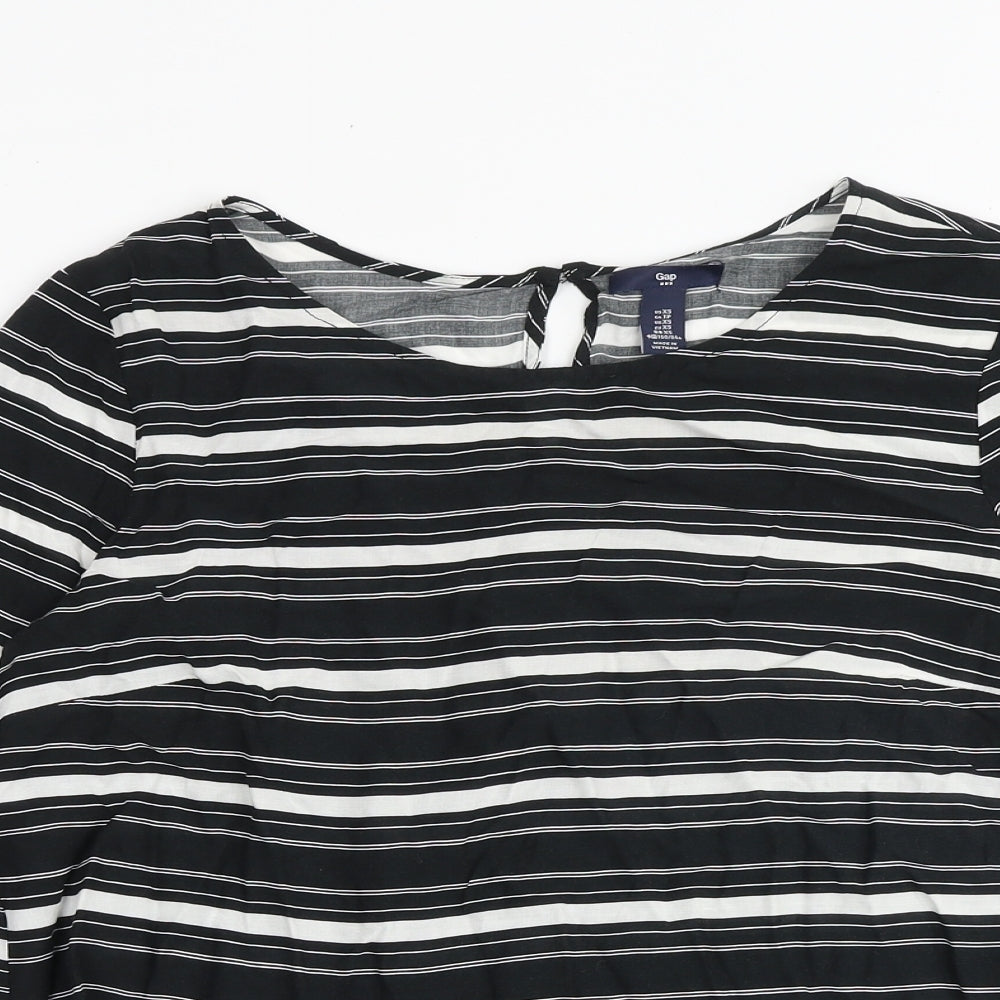 Gap Womens Black Striped Viscose Basic Blouse Size XS Round Neck
