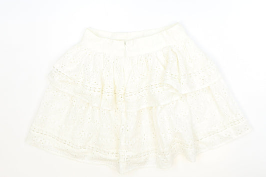 Made in India Womens Ivory Geometric Cotton Skater Skirt Size 4 Zip