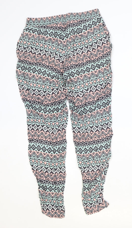 H&M Womens Multicoloured Geometric Viscose Trousers Size 8 Regular